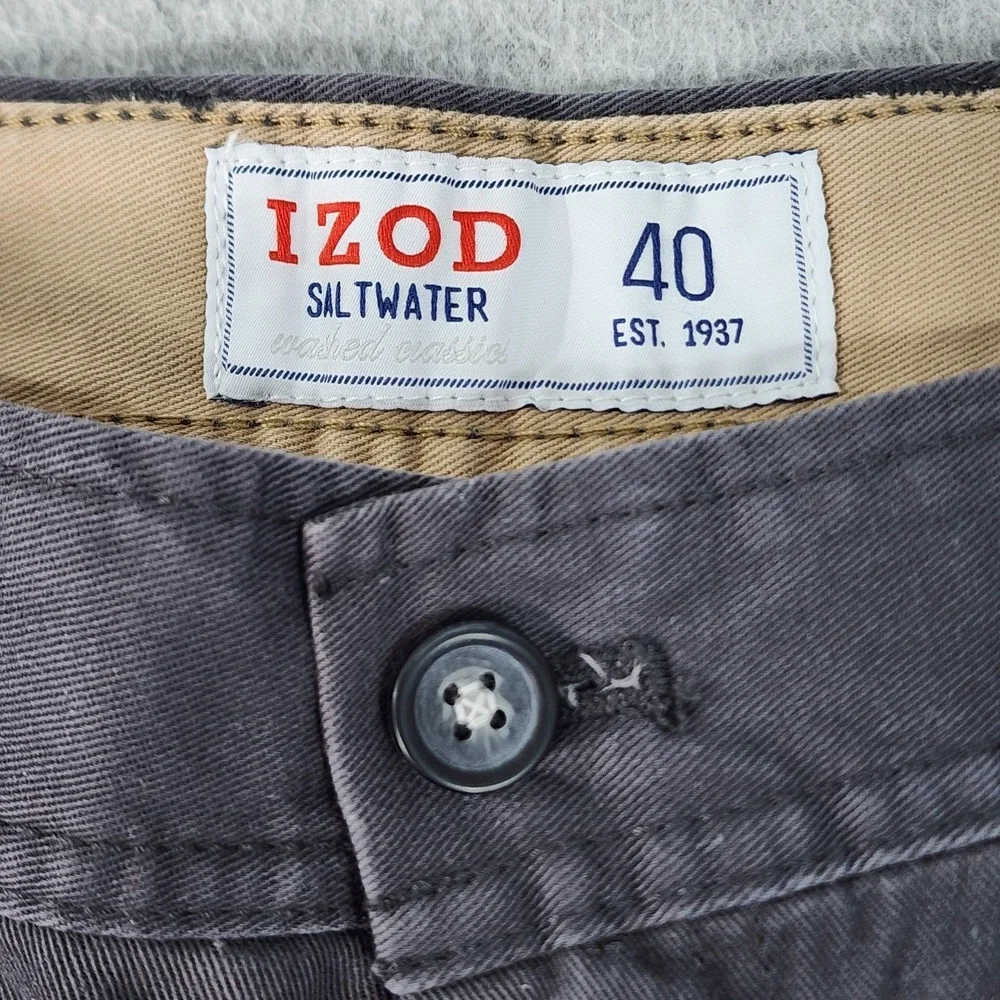 Izod Saltwater Shorts Mens 40x10 Gray Outdoor Cotton‎ Flat Front